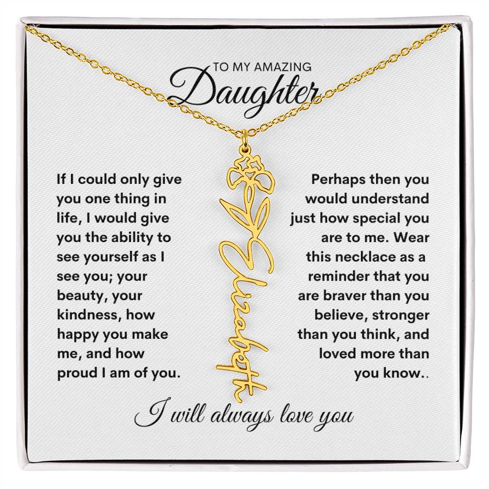 Birth Flower Name Necklace | Sterling Silver or Gold Name Necklace with Birth Flower | Floral Name Necklace | Personalized Birthday Flower