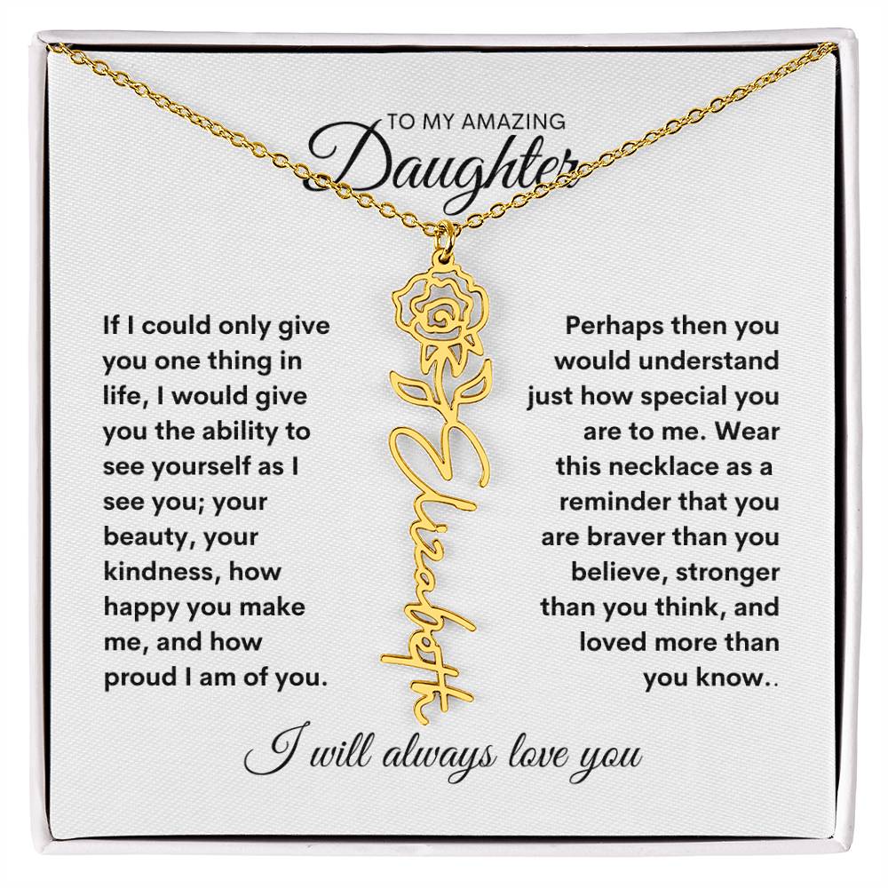 Birth Flower Name Necklace | Sterling Silver or Gold Name Necklace with Birth Flower | Floral Name Necklace | Personalized Birthday Flower