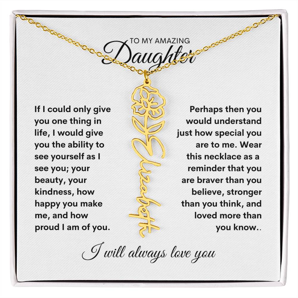 Birth Flower Name Necklace | Sterling Silver or Gold Name Necklace with Birth Flower | Floral Name Necklace | Personalized Birthday Flower