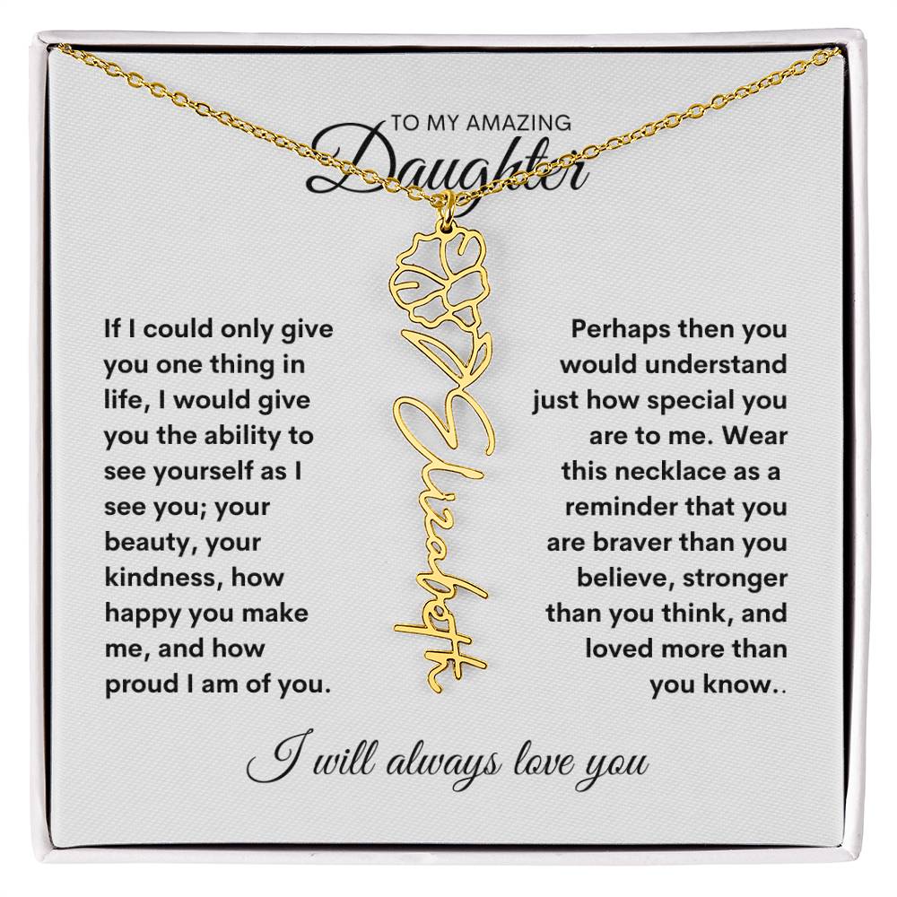 Birth Flower Name Necklace | Sterling Silver or Gold Name Necklace with Birth Flower | Floral Name Necklace | Personalized Birthday Flower