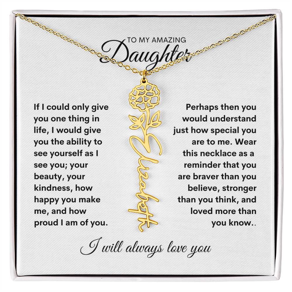 Birth Flower Name Necklace | Sterling Silver or Gold Name Necklace with Birth Flower | Floral Name Necklace | Personalized Birthday Flower