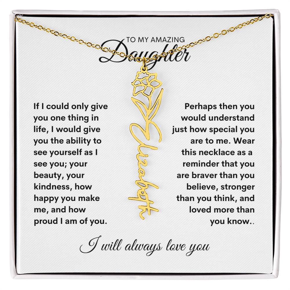 Birth Flower Name Necklace | Sterling Silver or Gold Name Necklace with Birth Flower | Floral Name Necklace | Personalized Birthday Flower