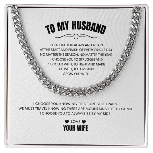 To My Husband | To Love And Grow Old With You | Cuban Link Chain With Heartfelt Message