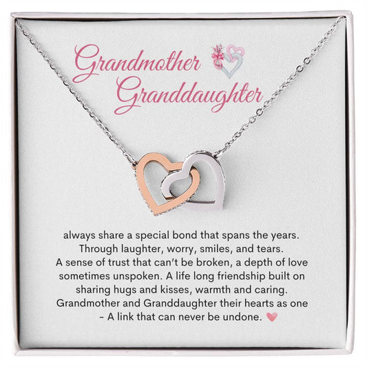 Grandmother Granddaughter | Special Bond | Interlocking Hearts Necklace with Heartfelt Message | Mothers Day