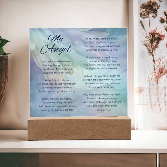 Sympathy Gift, Loss of Loved One | My Angel Poem  | Acrylic Square Plaque