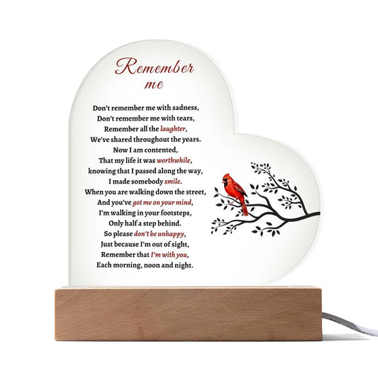 Sympathy Gift | Loss of Loved One | Remember Me Cardinal | Acrylic Heart Plaque